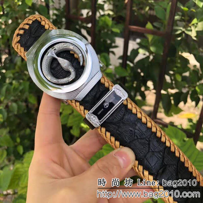 古馳CUCCI 古馳蛇皮系列 印尼叢林蟒蛇皮 高端男士皮帶 GHG1525